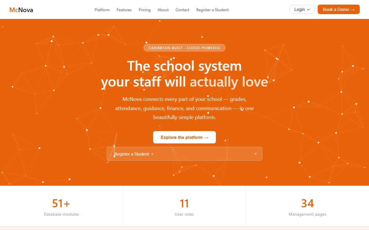 Homepage of the McNova Cloud school management platform